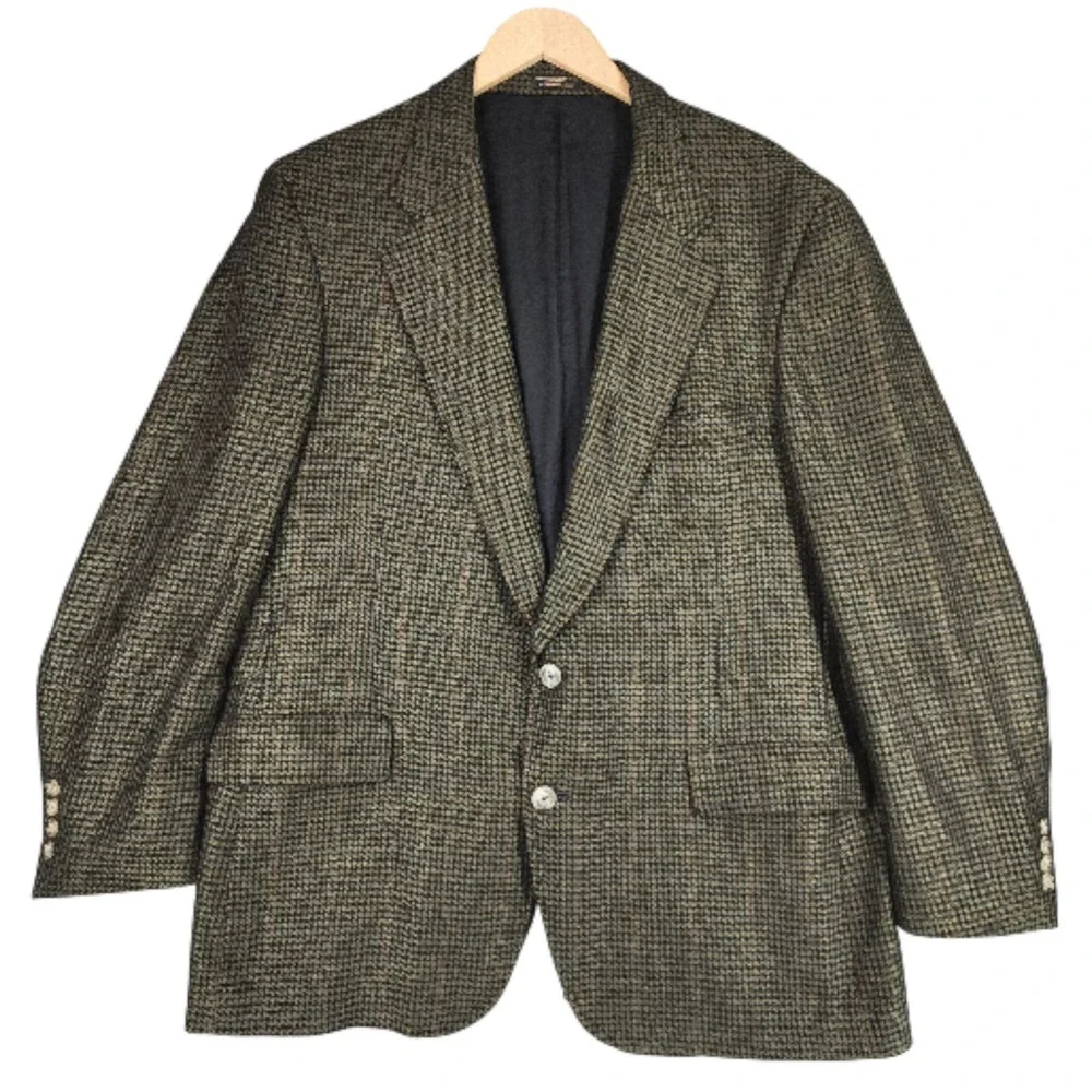 Vtg Nordstrom Sport Coat 44R Men Green Houndstooth 2 Button‎ Academia Preppy USA